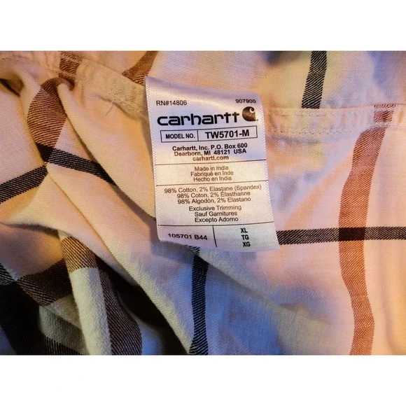 Carhartt Tan Plaid Short Sleeved Shirt Rugged Flex Relaxed Fit XL Pre-Owned - Picture 6 of 7